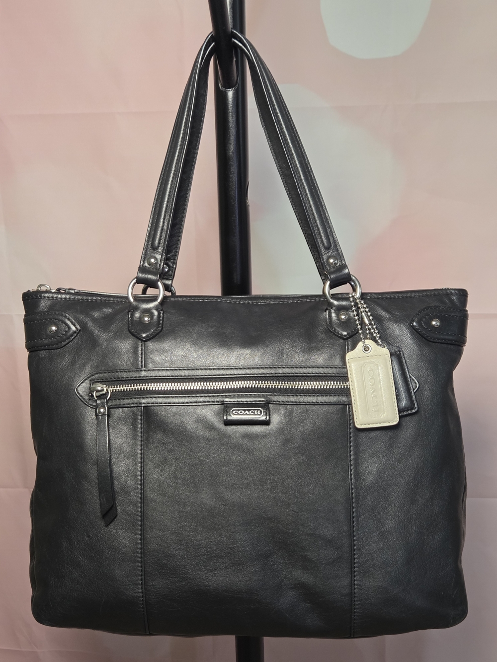 COACH Black DAISY EMMA Leather Tote w/ Front Zip and 2 Hang Tags EXCELLENT! Y2K!
